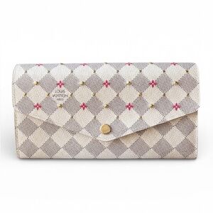 Louis Vuitton Sarah Wallet Damier Azur Studded w/ Fuchsia Flowers and Interior